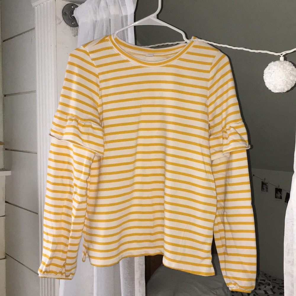 Yellow striped LS shirt with sleeve ruffles